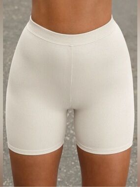 JOAH BROWN HIGH RISE MID THIGH RIBBED BIKER SHORTS